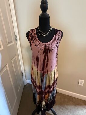 Tie-Dye Boho Sleeveless Maxi Dress - Pink, Maroon, Yellow, Blue